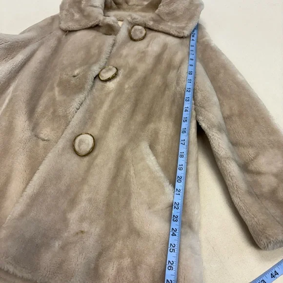 Vintage Real Fur Cream Mid-Length Coat w/ Gold Ring Buttons